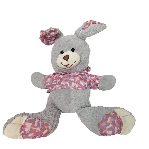 Large Floppy Gray Easter Bunny Rabbit Plush Pink Camo Stuffed Animal Toy 27" - Picture 1 of 5